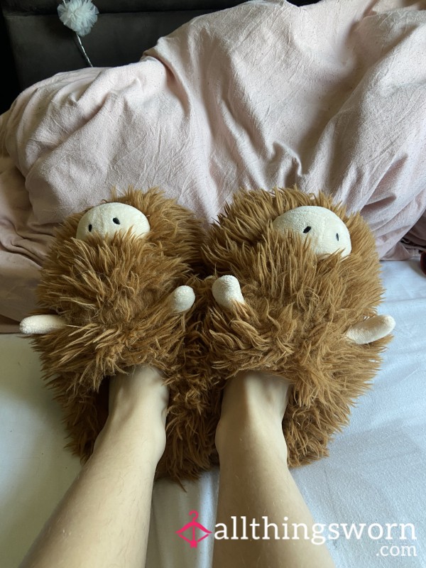Fluffy Well-worn Cow Slippers