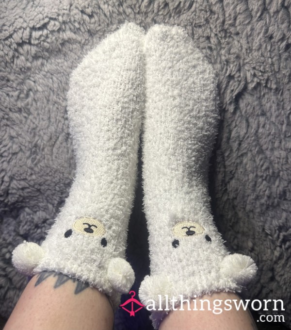 Fluffy White Bear Socks