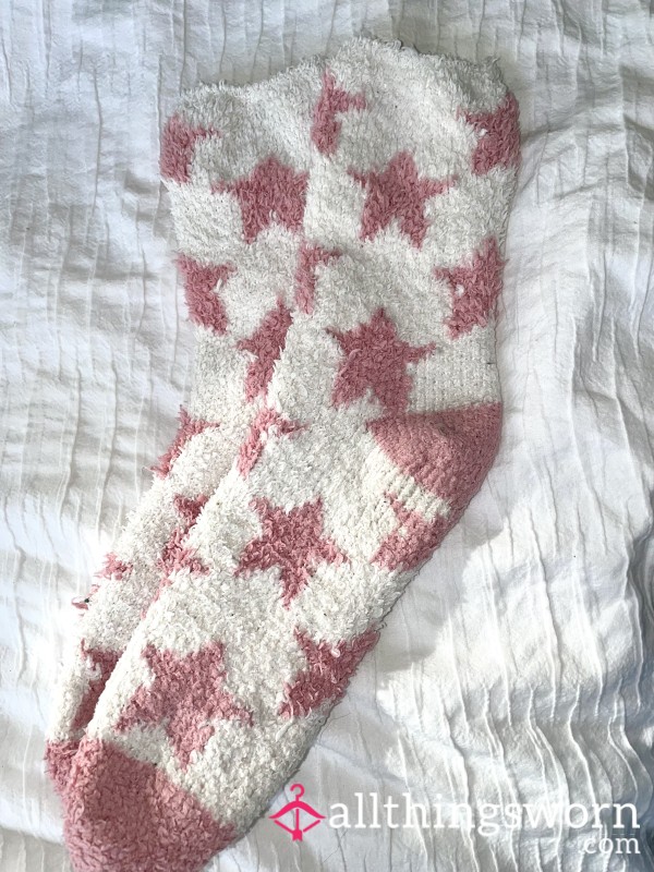 Fluffy White & Pink Socks