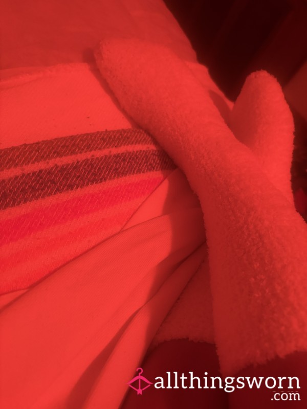 Fluffy White Socks , Worn While Lounging For Way Too Long