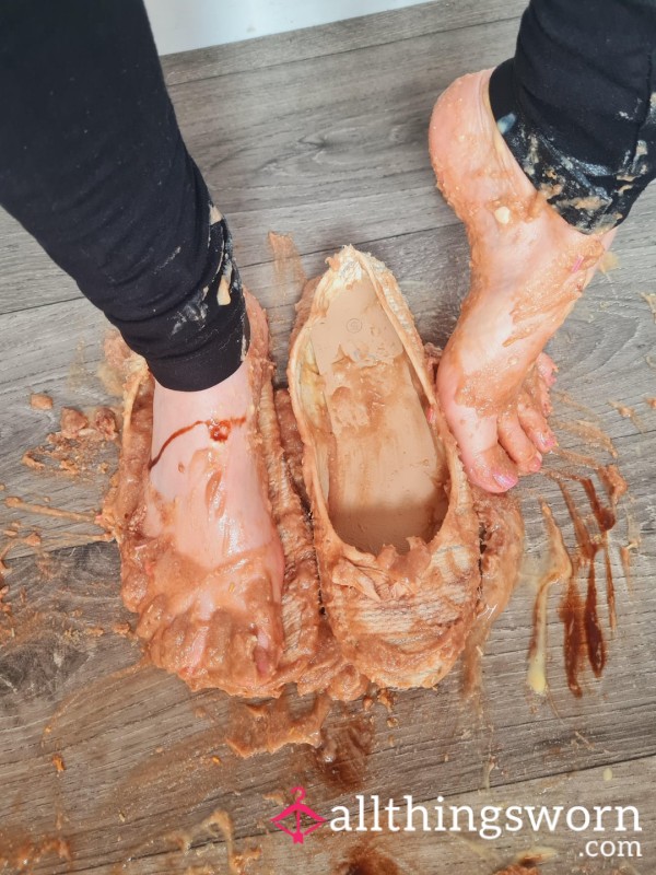Food FEET Crushing (with Shoes Or Barefeet)