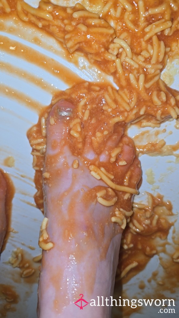 Foot Food Play/crushing Spaghetti