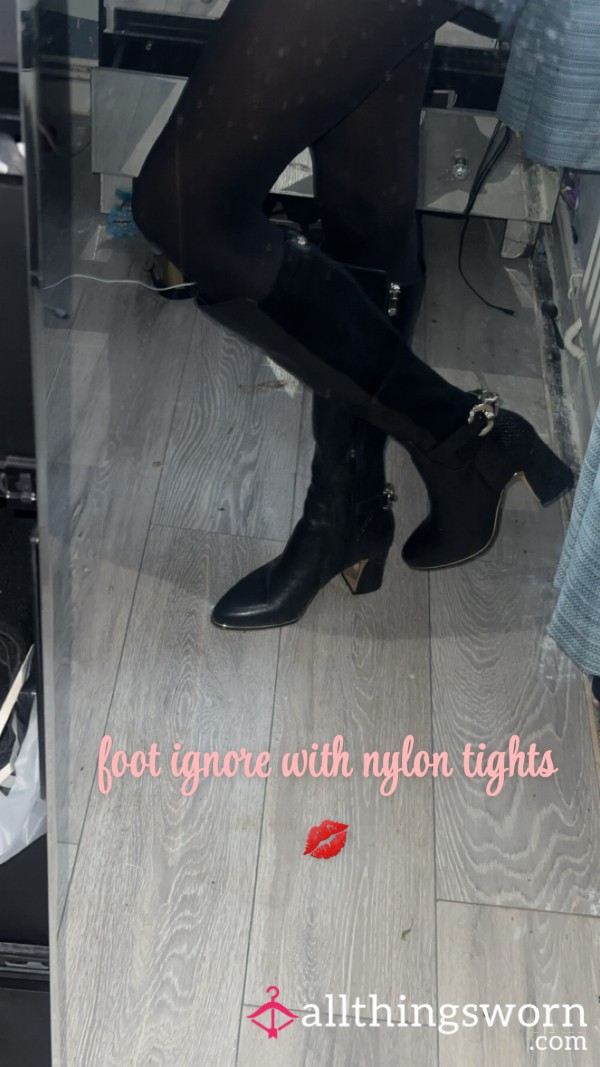 🖤 Foot Ignore In Nylon Tights & Leather Boots – Video 👣👢