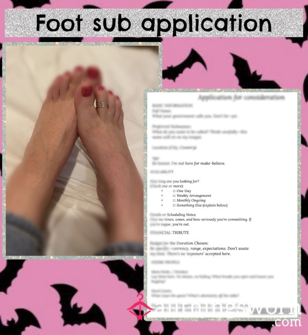 Foot Sub Application For Consideration