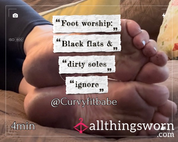 Foot Worship: Black Flats W/ Dirty Soles Couch Ignore