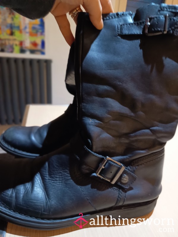 🏍️ My Alpha Man's  Biker Boots, Sweaty And Soaked.