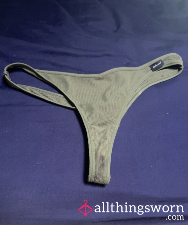 🔴 SOLD 🔴 Forest Green Cotton Thong - Worn To Your Liking!