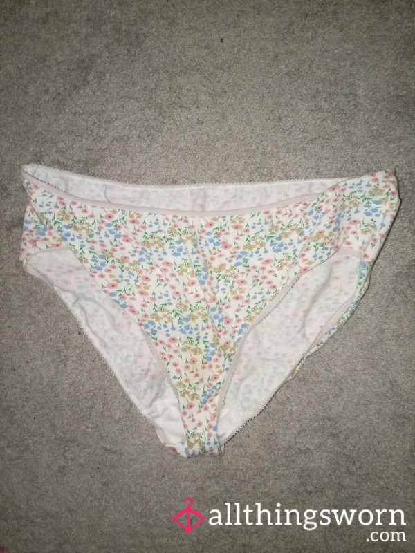 *free Uk Shipping* White Cotton Flor*l Full Coverage MILF Panties