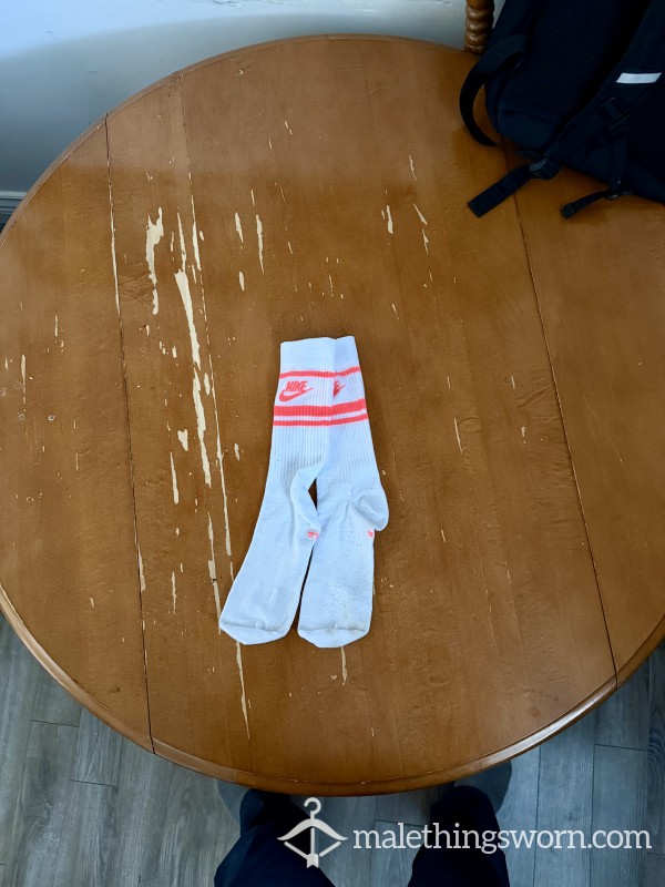 Fresh Nike White Crew Socks W/ Red Swoosh - Custom Wear Ready!