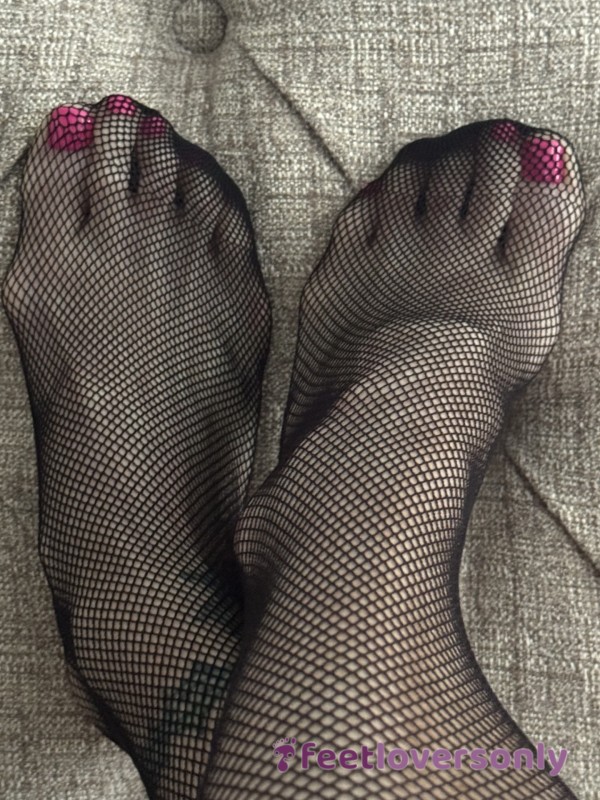 Fresh Pedicure Wrapped With Fishnets