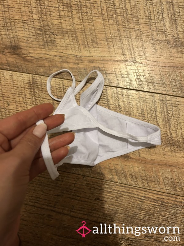 Fresh White Cotton Thong Ready To Make A Mess In Just For You 🥹 C*m And Taste Me 💦