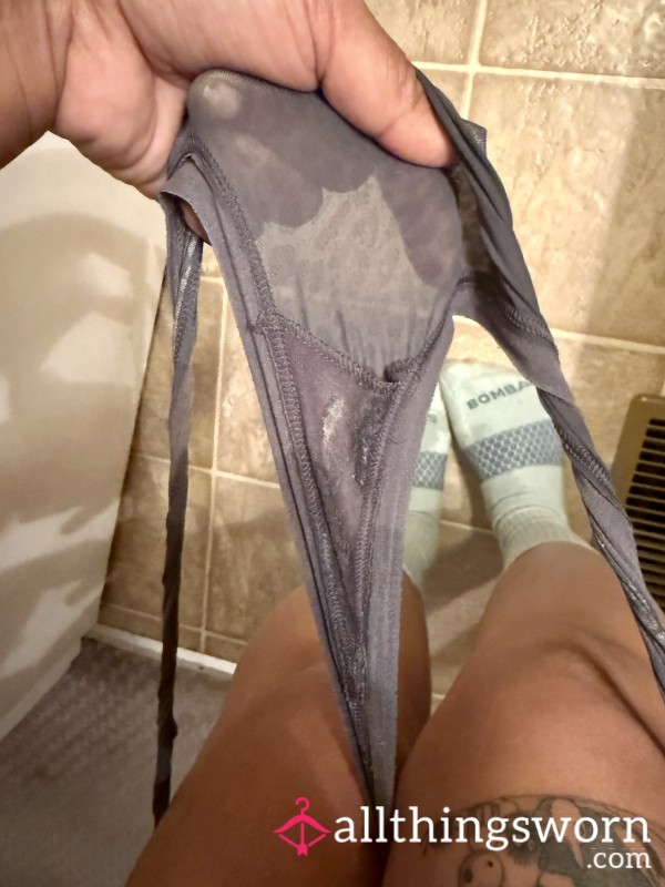 FRESHLY CREAM PIED, CHARCOAL COLORED, VICTORIA’S SECRET THONG - READY TO BE SHIPPED ASAP