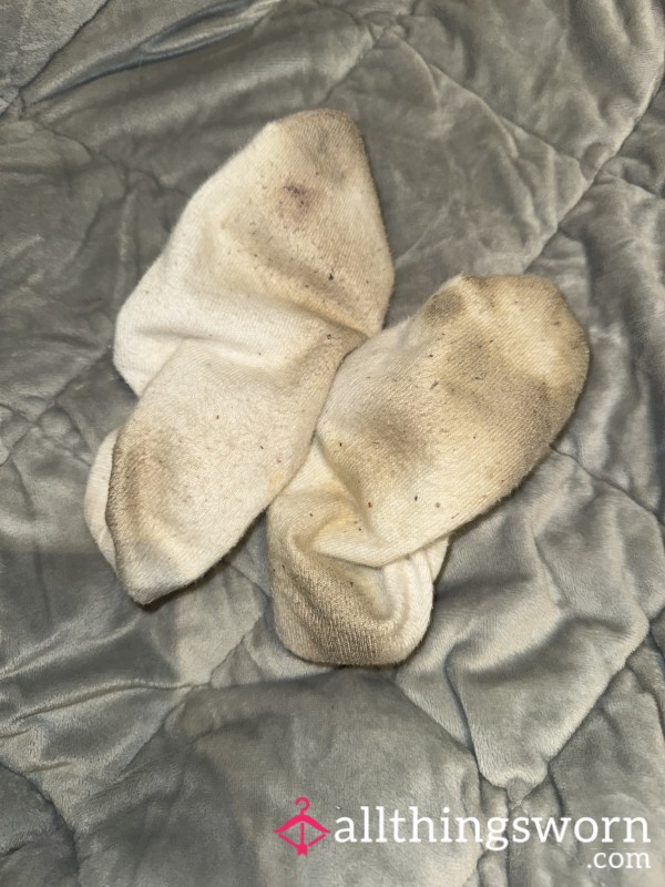 Freshly P**led 24hr Worn Dirty White Ankle Socks After Horse Riding