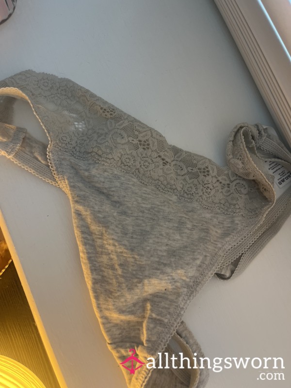 Freshly Worn Grey Lace Panties