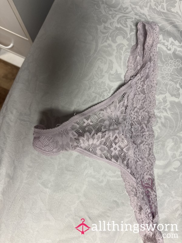 Freshly Worn Lilac Lace Thong