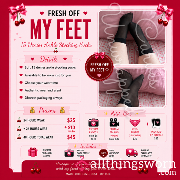 🍒 Freshly Worn Nylon Ankle Socks. Made Just For You. 🍒