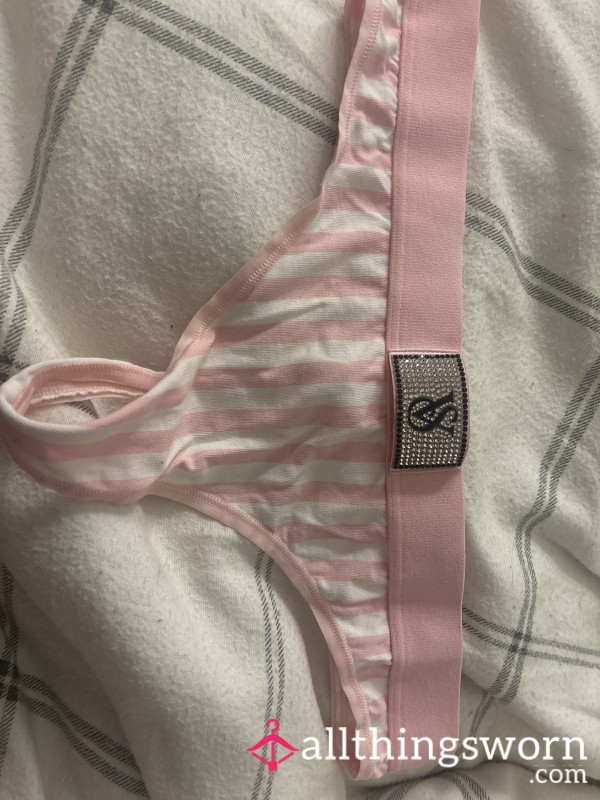 Freshly Worn Victoria’s Secret Pink Striped Cheeky Panties - Heavy Pu**y & A** Scent 😈