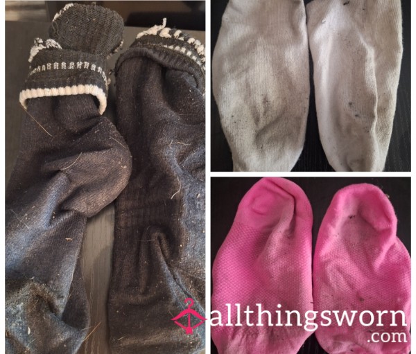 Friday Feeling, 3 Dirty Socks For The Price Of 2, Worn At Work In The Office. With An Added Treat Of 1 Dirty Black Panties