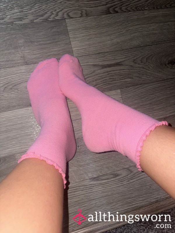Frill Edge Pink Socks. 3 Days Wear.