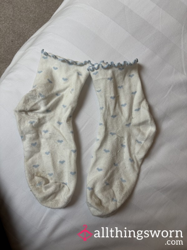 Frilly Heart Print Socks, Worn All Day To A Festival