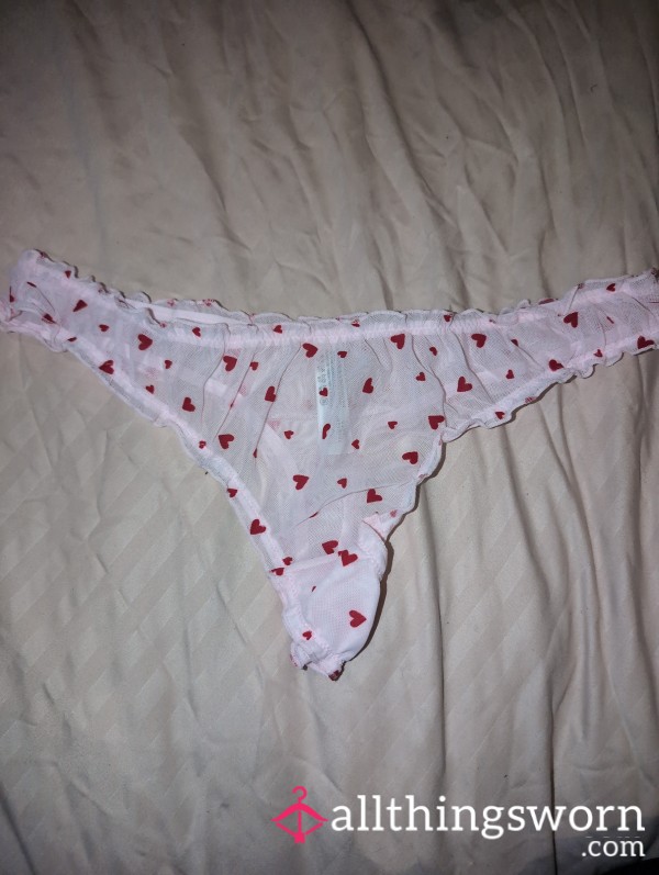 Frilly Pink Cute Love Heart Thong