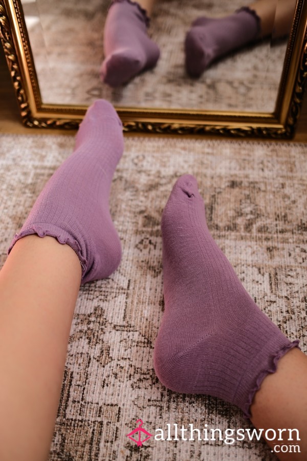 Frilly Purple Ankle Socks, 48hr Wear