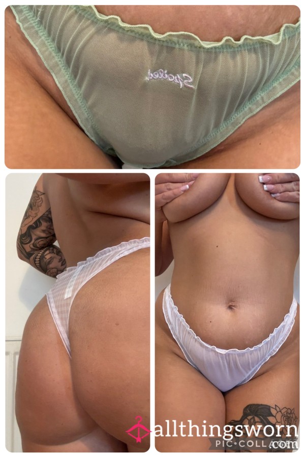 FRILLY THONG, PINK PLAID/WHITE/GREEN ‘SPOILED’