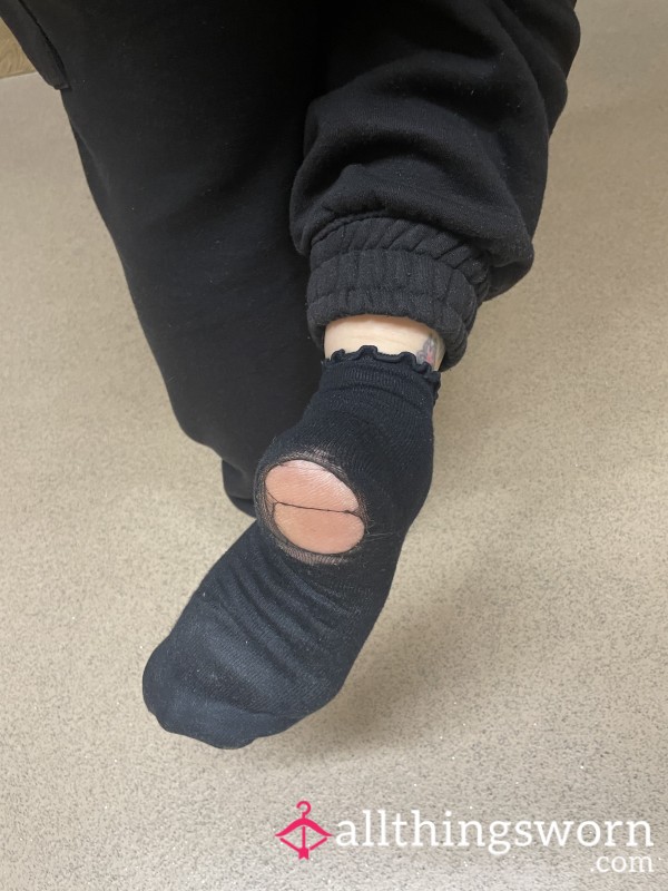 Frilly Worn Black Socks