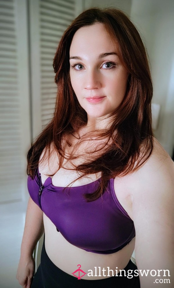 💜 Front-Zip Purple Sports Bra – Worn During My Workouts 💦