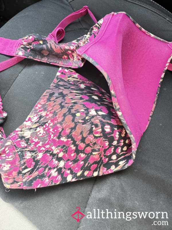 Fuchsia Color Bra, Printed Outside Bra Fuchsia Bra