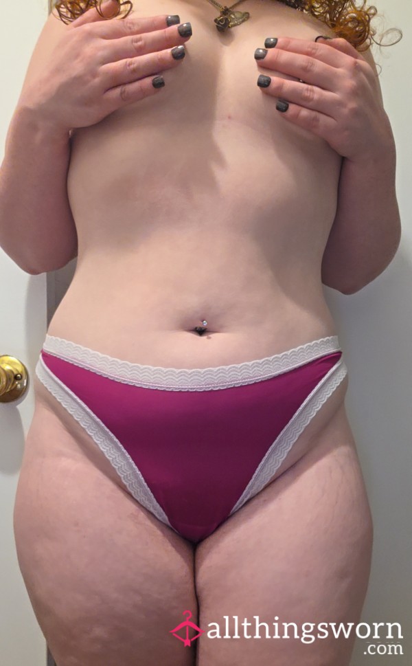 Fuchsia Thong W/ White Lace Trim