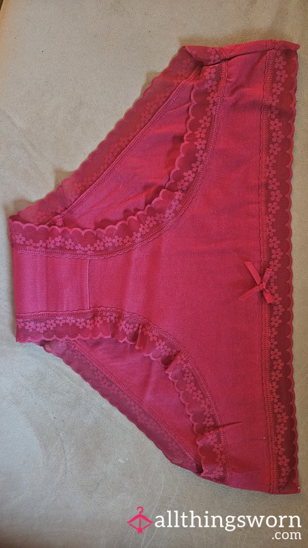 Red Full Back Panty With Lace Trim