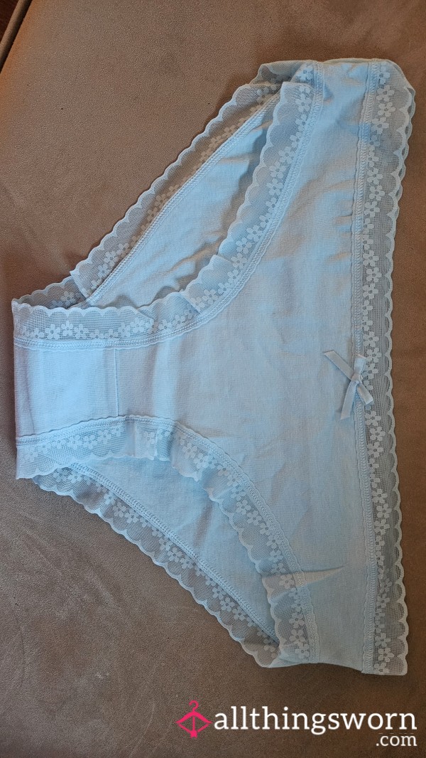 Sky Blue Full Back Panty With Lace Trim