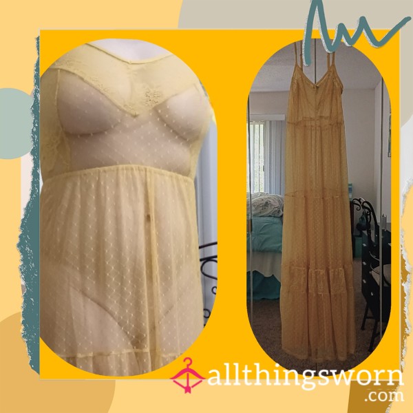 Full Length Sheer Yellow Nightgown With Empire Waist + Choose Your Favorite Panties, Too!