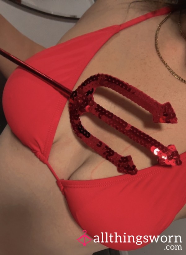 *FULL SET* Red Bikini Top And Bottoms❤️ Soaked In My Juices From Playing With My Toys💦🫦