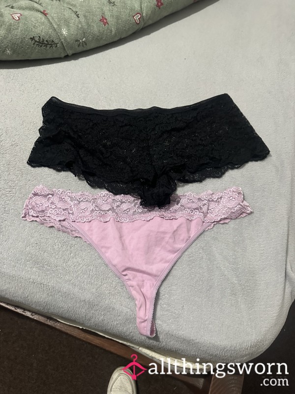 Full S**y Black Lace Knickers And Pretty In Pink Thong