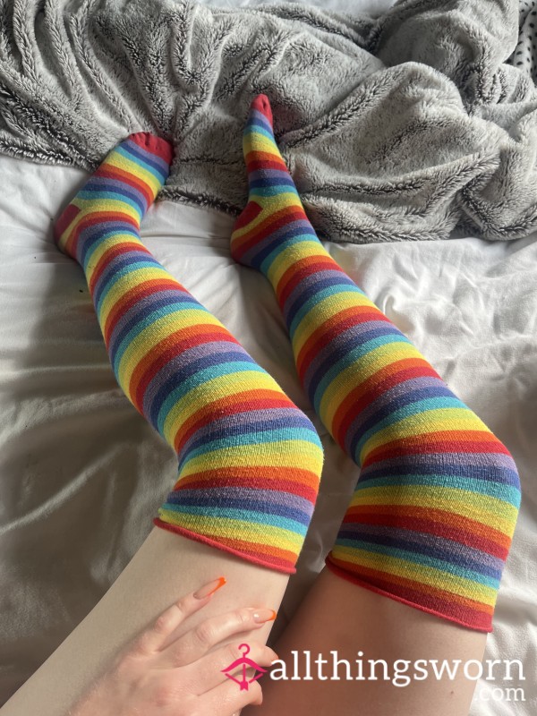 Fun Stripey Multicoloured Over The Knee Thigh High Socks 3 Day Wear