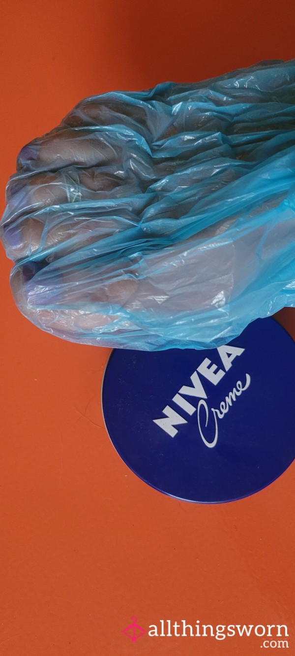 Funny Feet Play With Nivea Cream And Plastic