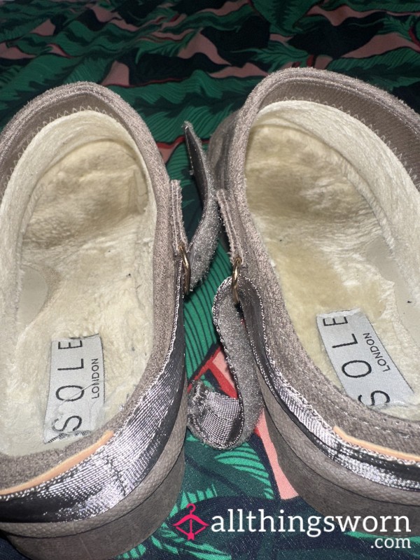 Fur Lined Slip On Mules With Dirty Toe Prints Inside