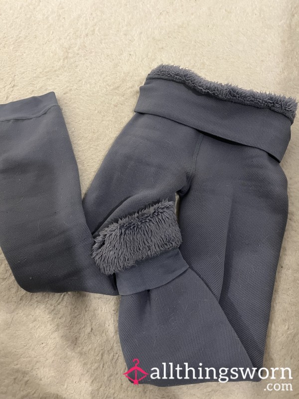 💙 Fur Lined Thermal Slate Blue Leggings – Well Worn, Soft & Loved 💙