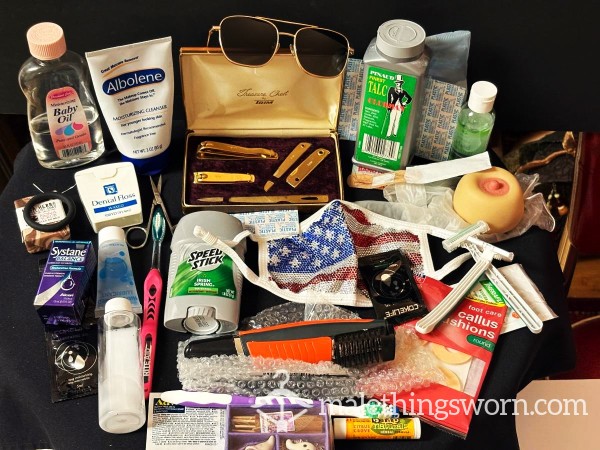 $25.00 FOR ALL SHOWN HERE FURRY MASCULINE DAD'S LOT OF PERSONAL ITEMS. New GOLD Tone Nail Clipper Set,Tooth Brushes , Hair And BEARD , Balls,Chest CLIPPER   Face Mask,c*m Lube