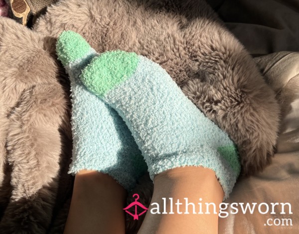 Green/Blue Fuzzy Ankle Socks