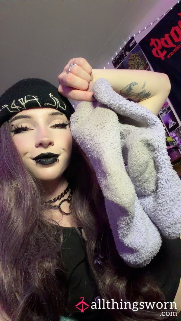 Fuzzy Extra (1 WEEK SO FAR) Well Worn Purple Socks!