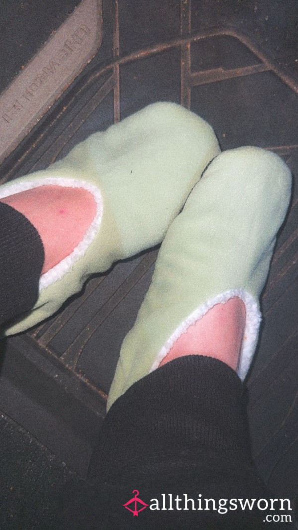 Fuzzy Green Slipper Socks
