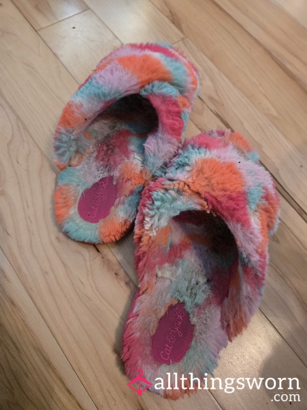 Fuzzy Multicolored Slippers