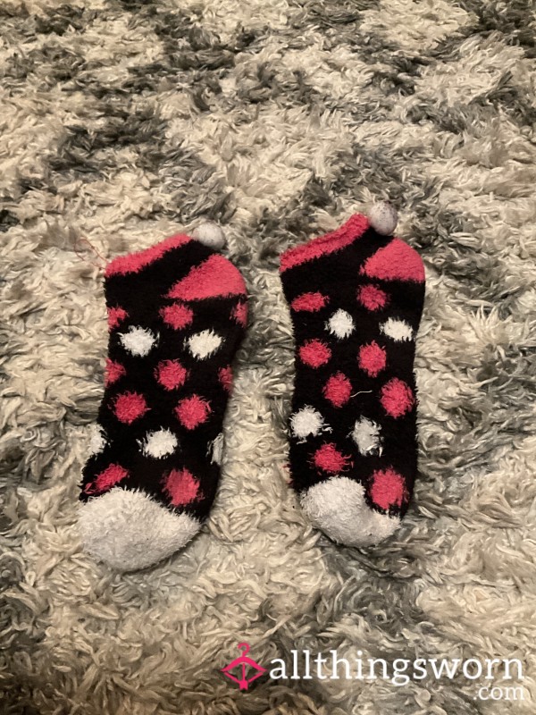 Fuzzy Pink And White Polkadot Socks