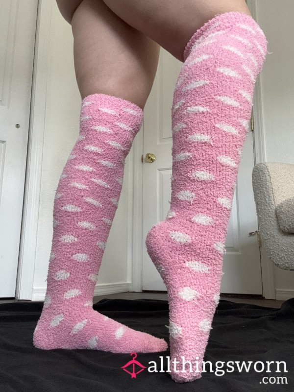 Fuzzy Pink Thigh High Socks