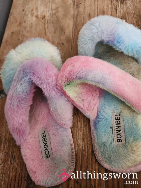 Fuzzy Rainbow Slippers