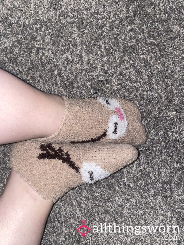Fuzzy Reindeer Ankle Socks