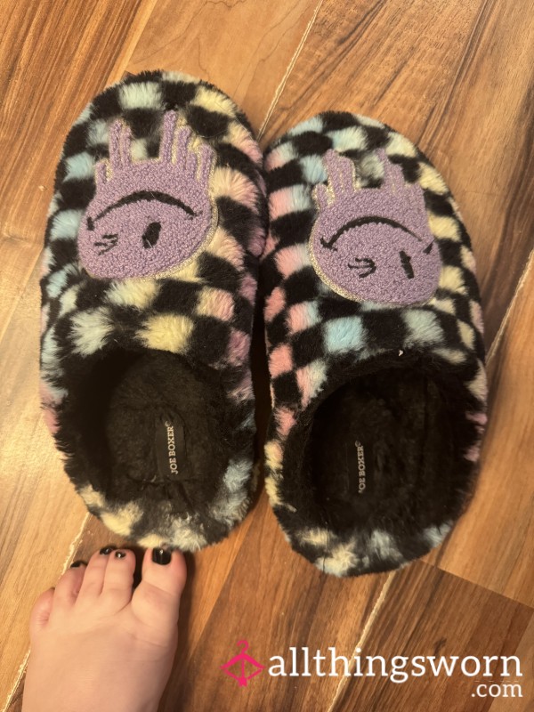 Fuzzy Smiley Slippers